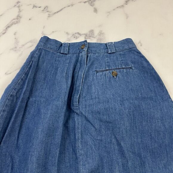 Talbots Womens Vintage 90s Denim Maxi Skirt Size M Blue Pleated Pockets - Picture 8 of 10